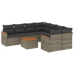 9-tlg. Garten-Sofagarnitur mit Kissen Grau Poly Rattan