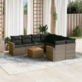 9-tlg. Garten-Sofagarnitur mit Kissen Grau Poly Rattan