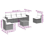 7-tlg. Garten-Sofagarnitur mit Kissen Schwarz Poly Rattan