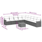 10-tlg. Garten-Sofagarnitur mit Kissen Schwarz Poly Rattan