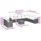 11-tlg. Garten-Sofagarnitur mit Kissen Schwarz Poly Rattan
