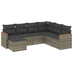 7-tlg. Garten-Sofagarnitur mit Kissen Grau Poly Rattan
