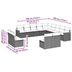 13-tlg. Garten-Sofagarnitur mit Kissen Schwarz Poly Rattan
