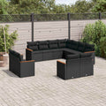 11-tlg. Garten-Sofagarnitur mit Kissen Schwarz Poly Rattan