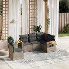 5-tlg. Garten-Sofagarnitur mit Kissen Grau Poly Rattan