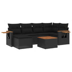 7-tlg. Garten-Sofagarnitur mit Kissen Schwarz Poly Rattan