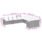 10-tlg. Garten-Sofagarnitur mit Kissen Schwarz Poly Rattan