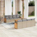 9-tlg. Garten-Sofagarnitur mit Kissen Beige Poly Rattan