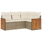 4-tlg. Garten-Sofagarnitur mit Kissen Beige Poly Rattan