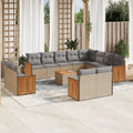 13-tlg. Garten-Sofagarnitur mit Kissen Beige Poly Rattan