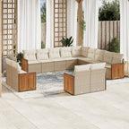 13-tlg. Garten-Sofagarnitur mit Kissen Beige Poly Rattan
