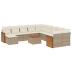 12-tlg. Garten-Sofagarnitur mit Kissen Beige Poly Rattan