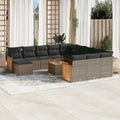 13-tlg. Garten-Sofagarnitur mit Kissen Grau Poly Rattan