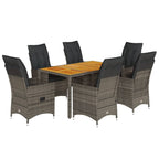 7-tlg. Garten-Essgruppe mit Kissen Grau Poly Rattan