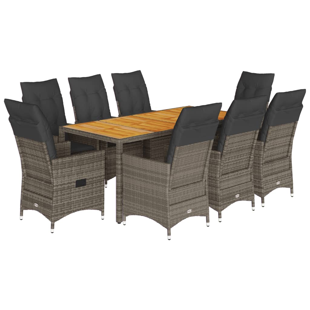 9-tlg. Garten-Essgruppe mit Kissen Grau Poly Rattan