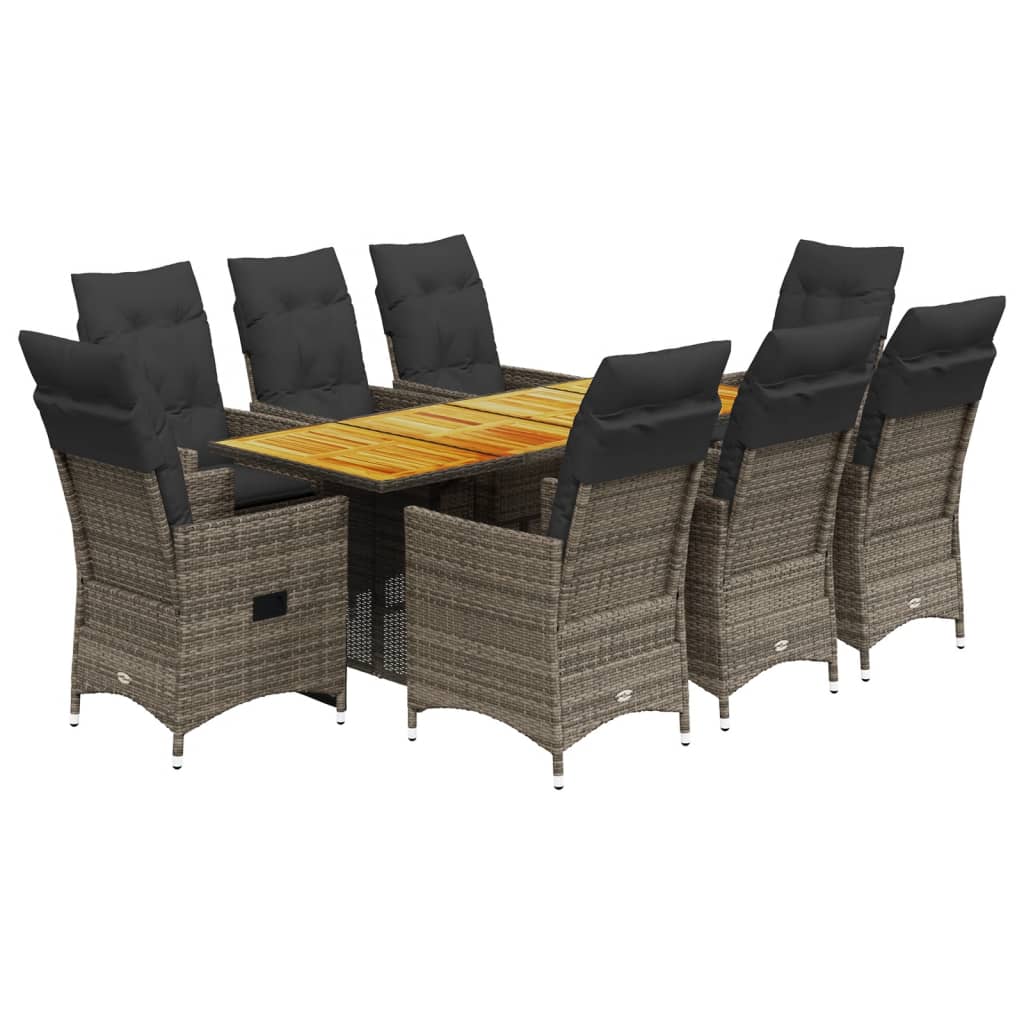 9-tlg. Garten-Essgruppe mit Kissen Grau Poly Rattan