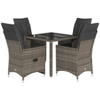 5-tlg. Garten-Essgruppe mit Kissen Grau Poly Rattan