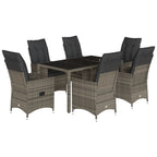 7-tlg. Garten-Essgruppe mit Kissen Grau Poly Rattan