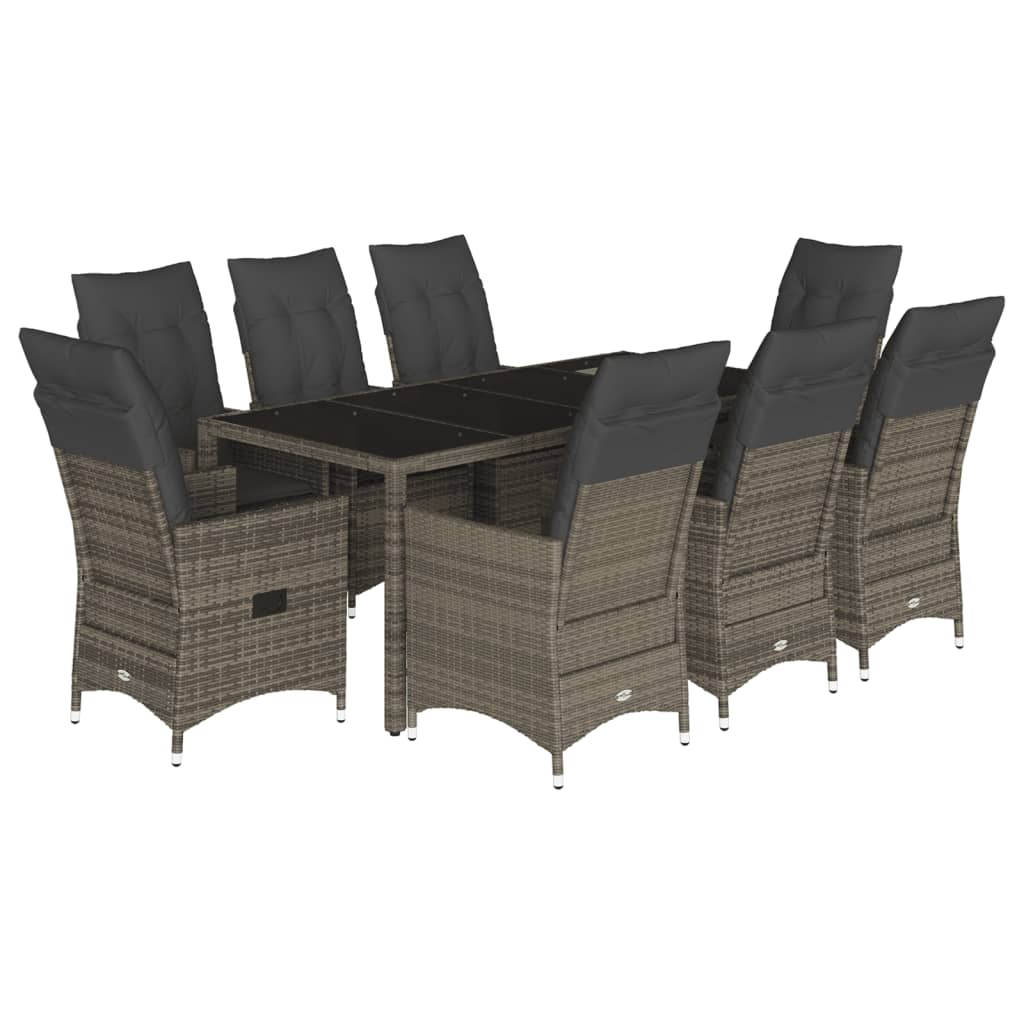 9-tlg. Garten-Essgruppe mit Kissen Grau Poly Rattan