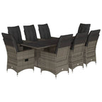 9-tlg. Garten-Essgruppe mit Kissen Grau Poly Rattan
