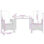 3-tlg. Bistro-Set mit Kissen Braun Poly Rattan