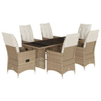 7-tlg. Garten-Essgruppe mit Kissen Beige Poly Rattan