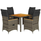 5-tlg. Garten-Essgruppe mit Kissen Grau Poly Rattan