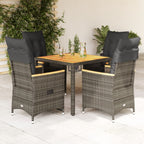 5-tlg. Garten-Essgruppe mit Kissen Grau Poly Rattan