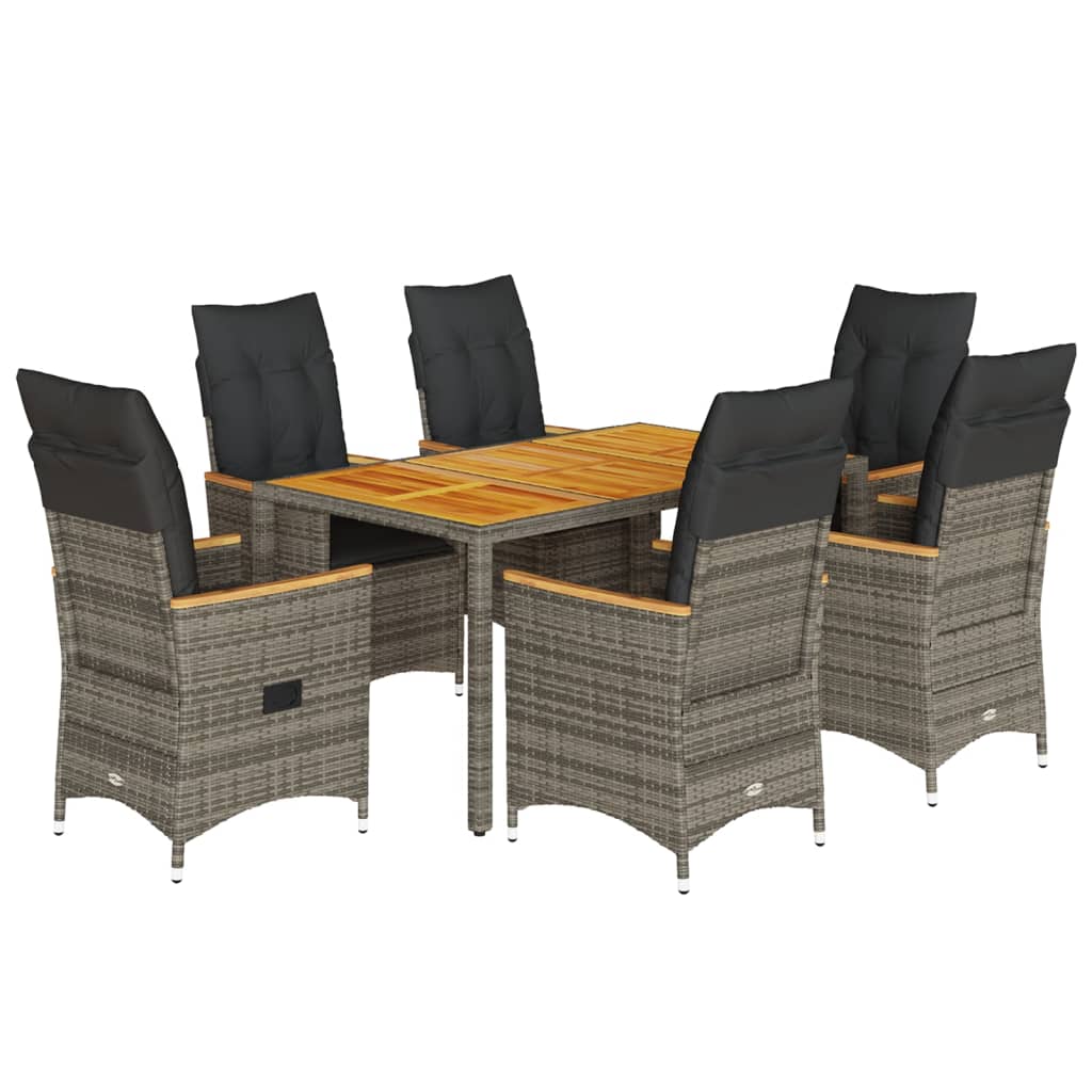 7-tlg. Garten-Essgruppe mit Kissen Grau Poly Rattan
