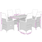 7-tlg. Garten-Essgruppe mit Kissen Grau Poly Rattan