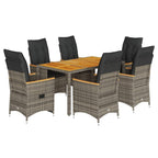 7-tlg. Garten-Essgruppe mit Kissen Grau Poly Rattan