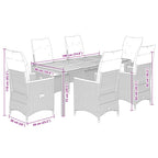 7-tlg. Garten-Essgruppe mit Kissen Grau Poly Rattan