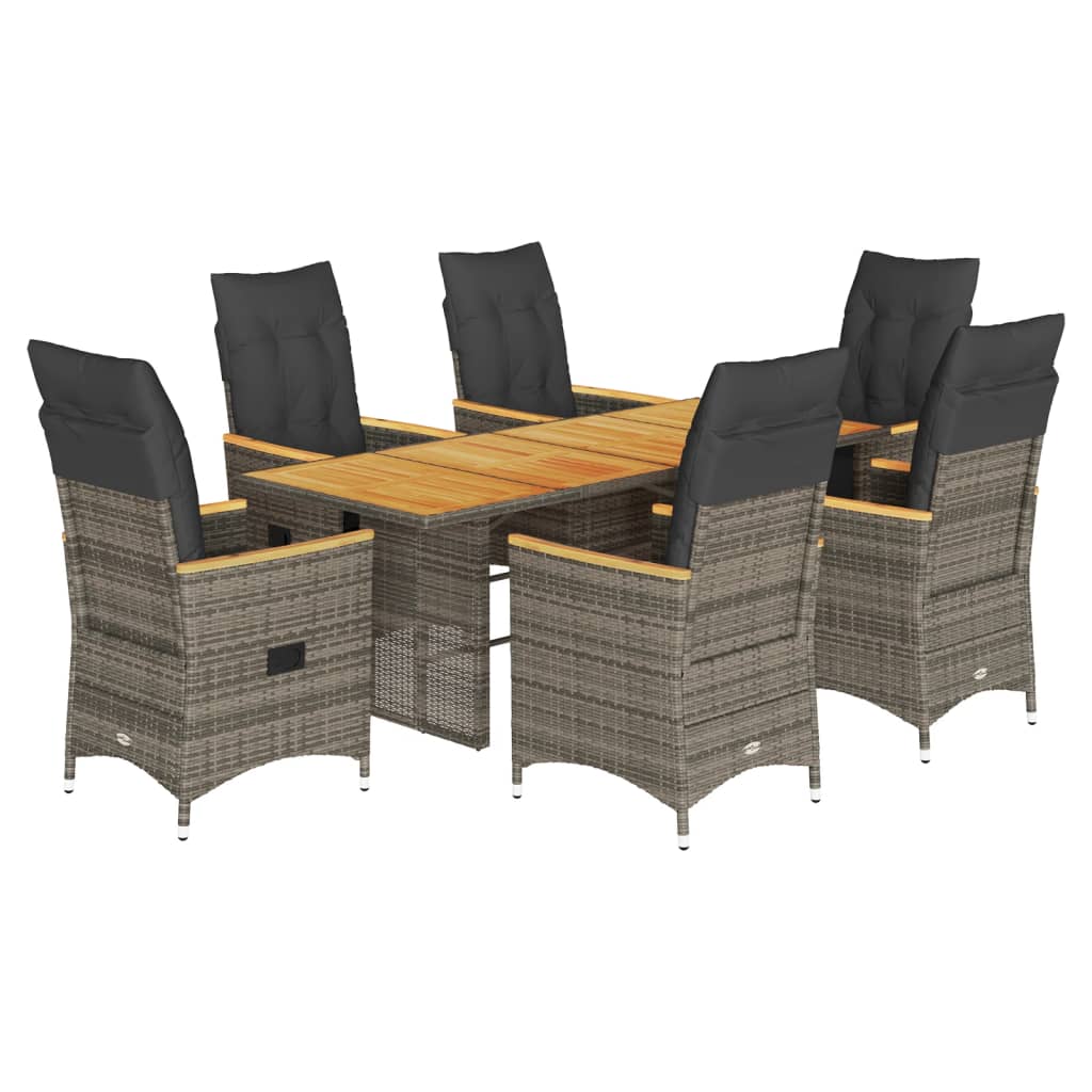 7-tlg. Garten-Essgruppe mit Kissen Grau Poly Rattan