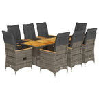 9-tlg. Garten-Essgruppe mit Kissen Grau Poly Rattan
