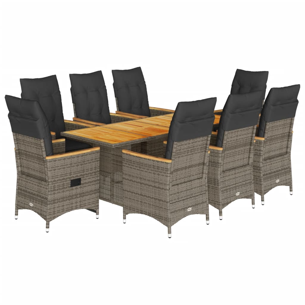 9-tlg. Garten-Essgruppe mit Kissen Grau Poly Rattan