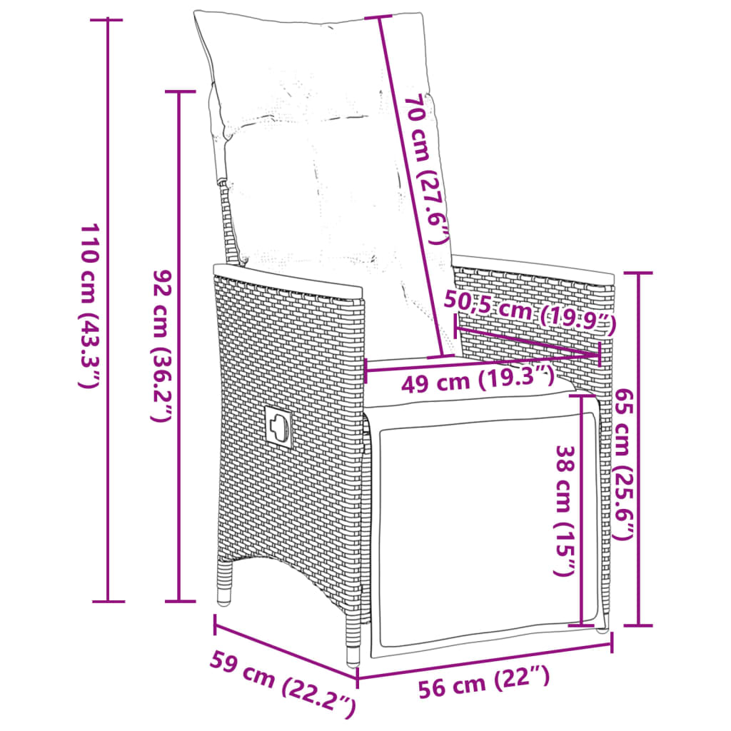 9-tlg. Garten-Essgruppe mit Kissen Grau Poly Rattan