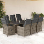 9-tlg. Garten-Bistro-Set mit Kissen Grau Poly Rattan