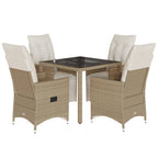 5-tlg. Garten-Bistro-Set mit Kissen Beige Poly Rattan