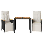 3-tlg. Garten-Bistro-Set mit Kissen Schwarz Poly Rattan
