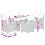 7-tlg. Garten-Bistro-Set mit Kissen Grau Poly Rattan