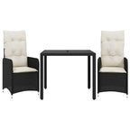 3-tlg. Garten-Bistro-Set mit Kissen Schwarz Poly Rattan