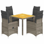 5-tlg. Garten-Bistro-Set mit Kissen Grau Poly Rattan