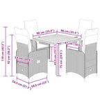 5-tlg. Garten-Bistro-Set mit Kissen Grau Poly Rattan