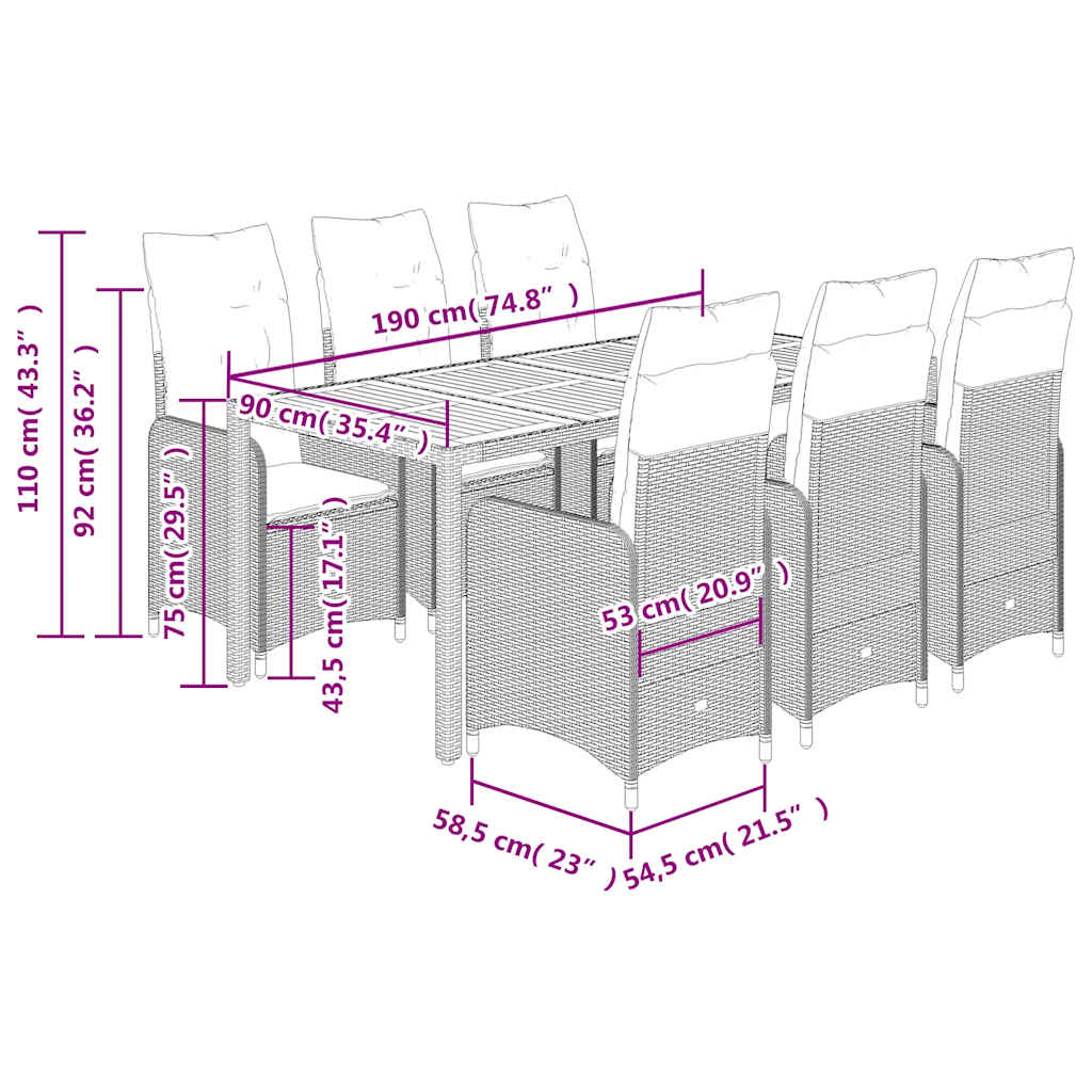 7-tlg. Garten-Bistro-Set mit Kissen Grau Poly Rattan
