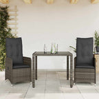 3-tlg. Garten-Bistro-Set mit Kissen Grau Poly Rattan