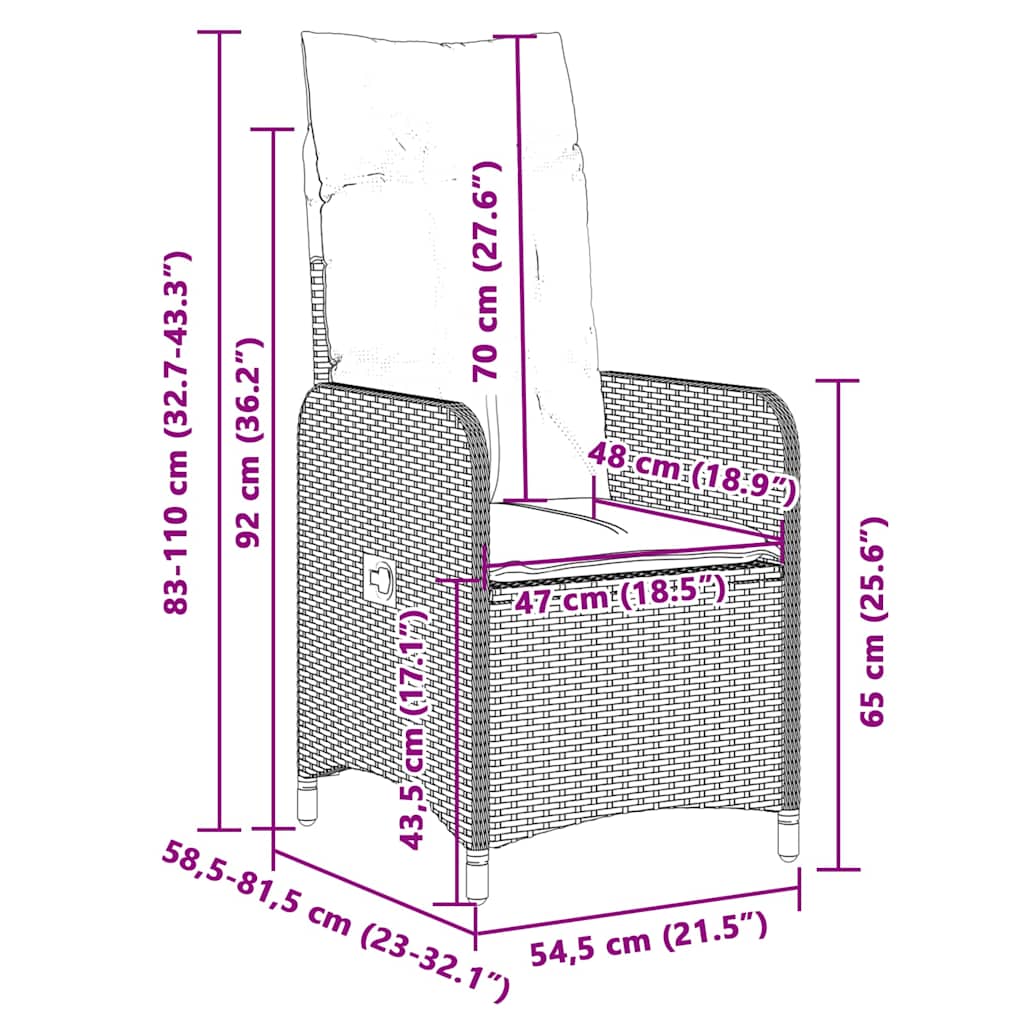 9-tlg. Garten-Bistro-Set mit Kissen Braun Poly Rattan