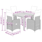 5-tlg. Garten-Bistro-Set mit Kissen Grau Poly Rattan