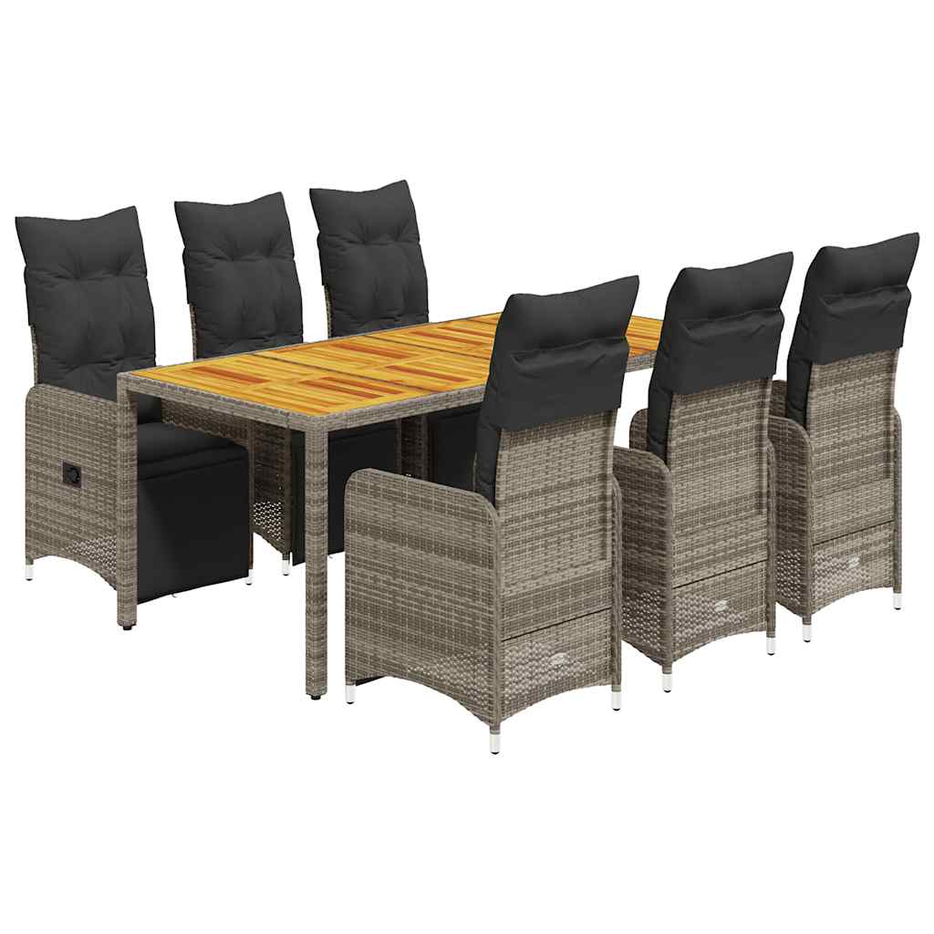7-tlg. Garten-Bistro-Set mit Kissen Grau Poly Rattan