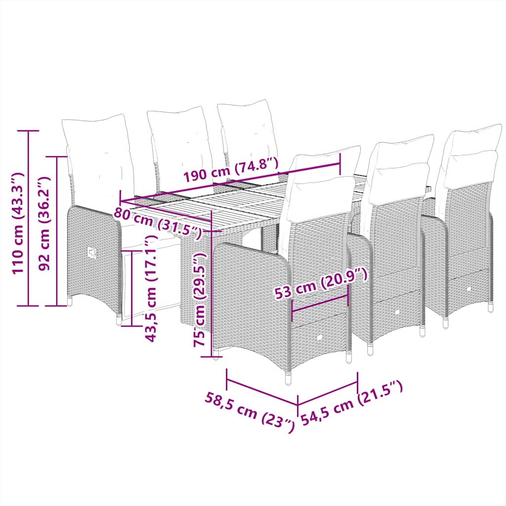 7-tlg. Garten-Bistro-Set mit Kissen Grau Poly Rattan