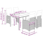 5-tlg. Garten-Bistro-Set mit Kissen Grau Poly Rattan